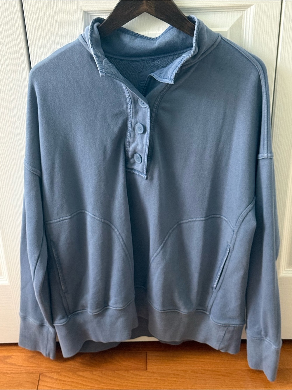 Aerie Blue Button Up Henley Pullover - Picture 2 of 4